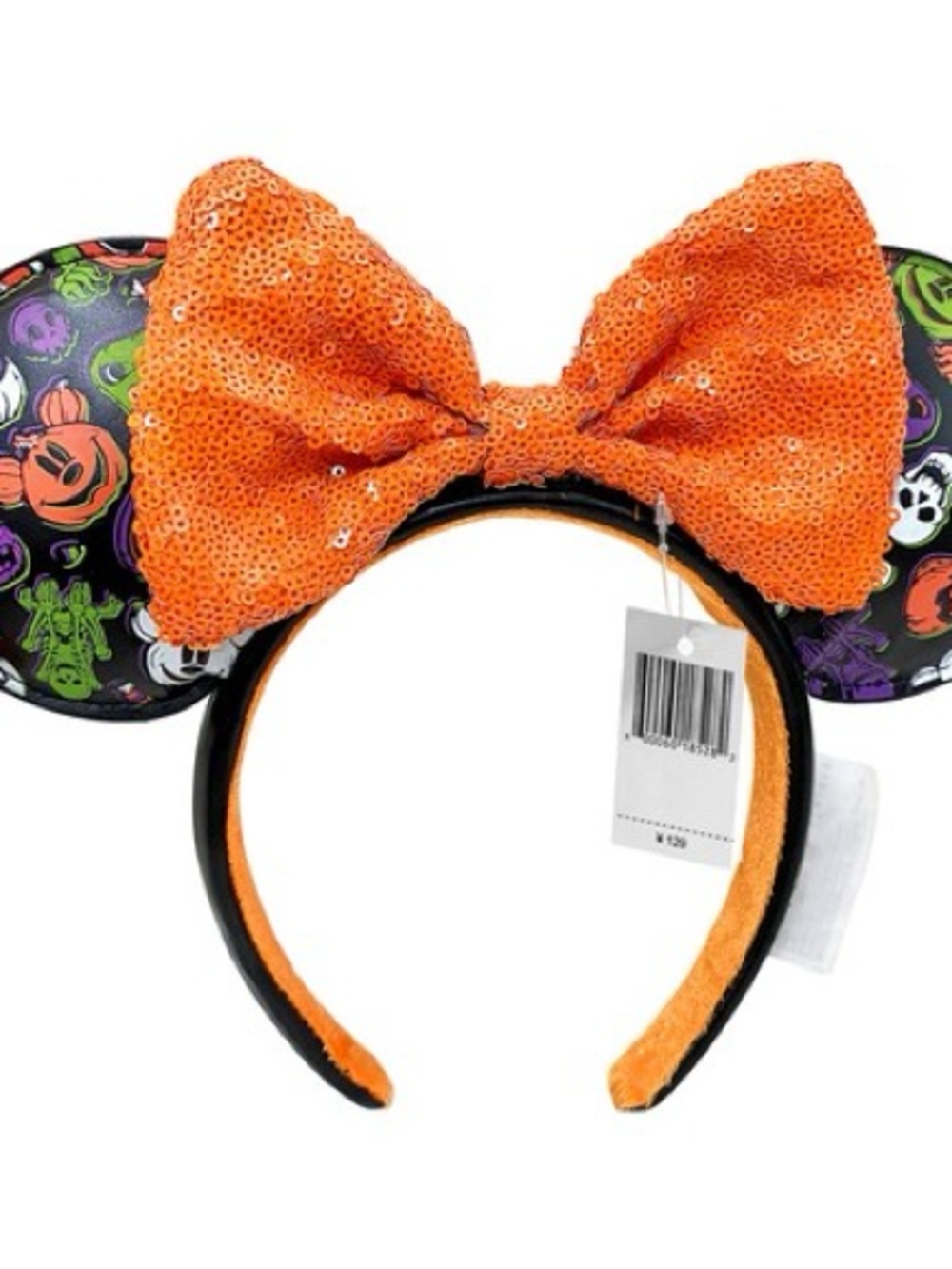 Orange Sequin Bow Halloween Mouse Ear Headband